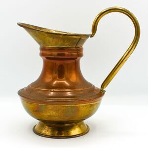 Vintage Rustic Brass & Copper Pitcher Ewer Style with Handle Handcrafted Jug